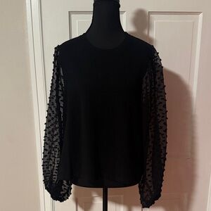 Maeve by Anthropologie Women's Black Long Sleeve Top with Sheer Sleeves Size 1X